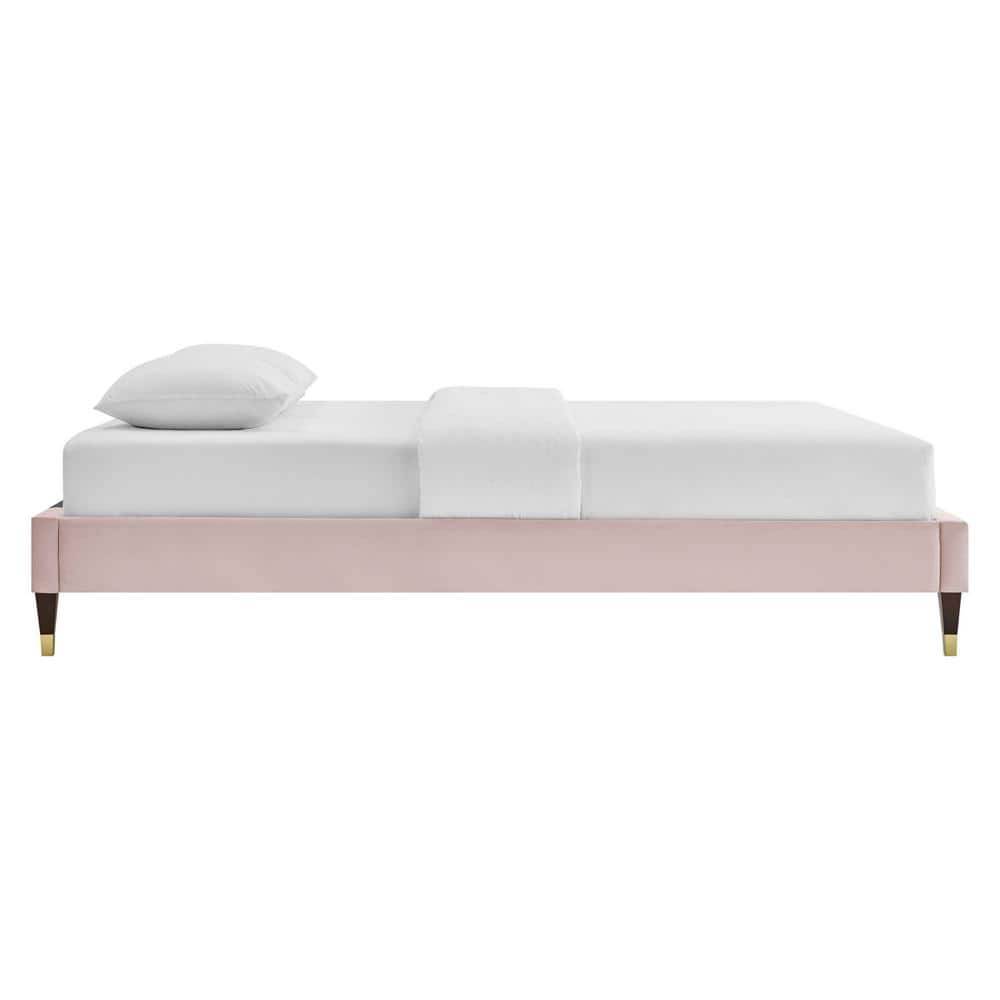 Harlow Glam Deco Pink Velvet King Platform Bed with Gold Accents