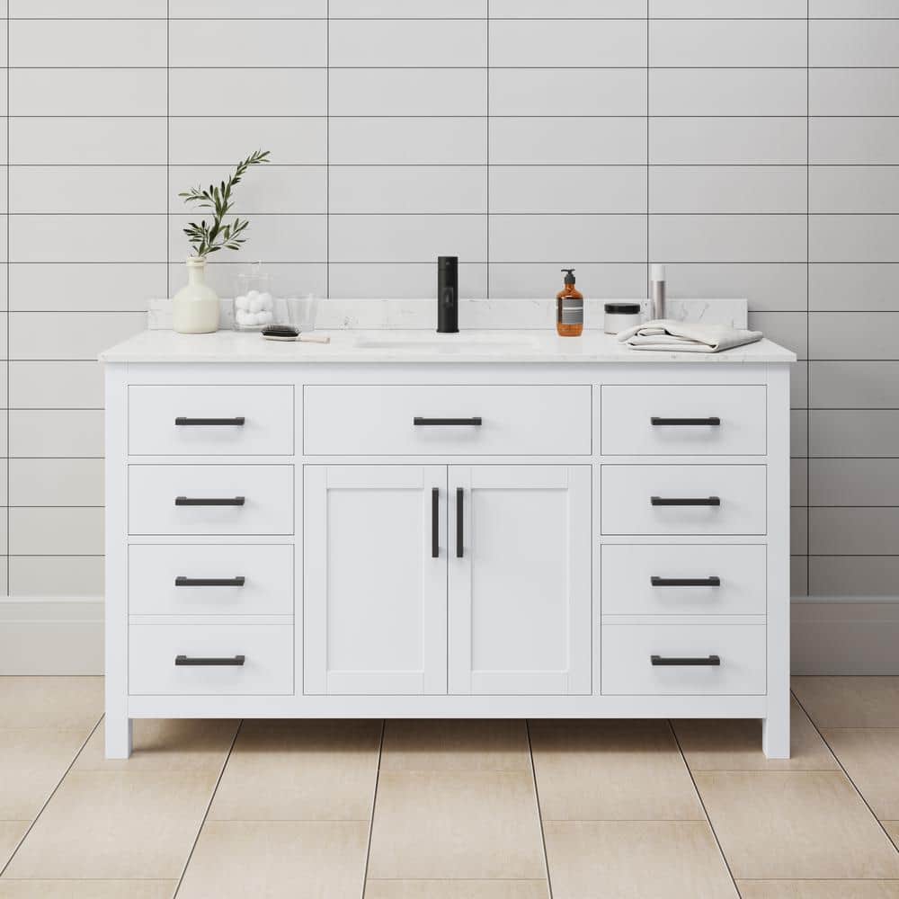 Beckett 60" White Freestanding Single Bathroom Vanity with Cultured Marble Top