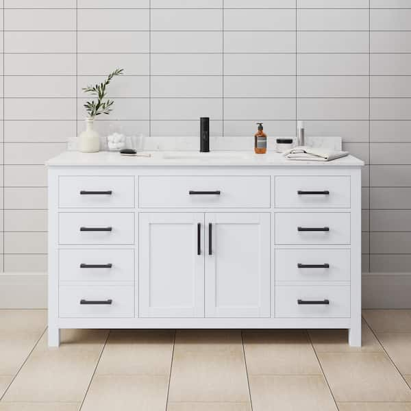 Beckett 60 in. W x 22 in. D x 35 in. H Single Sink Bath Vanity in White with Carrara Cultured Marble Top