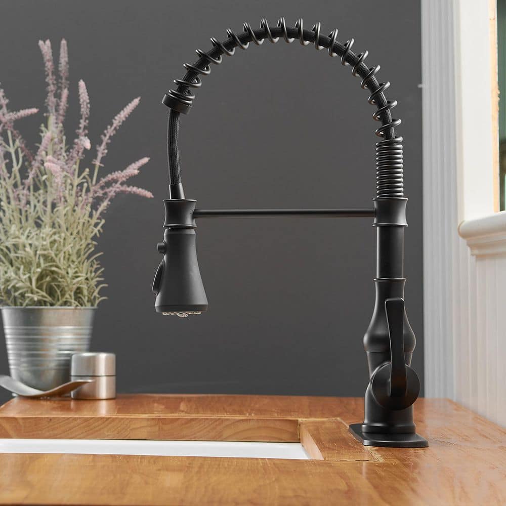 Matte Black Pull-Down Kitchen Faucet with Deck Plate