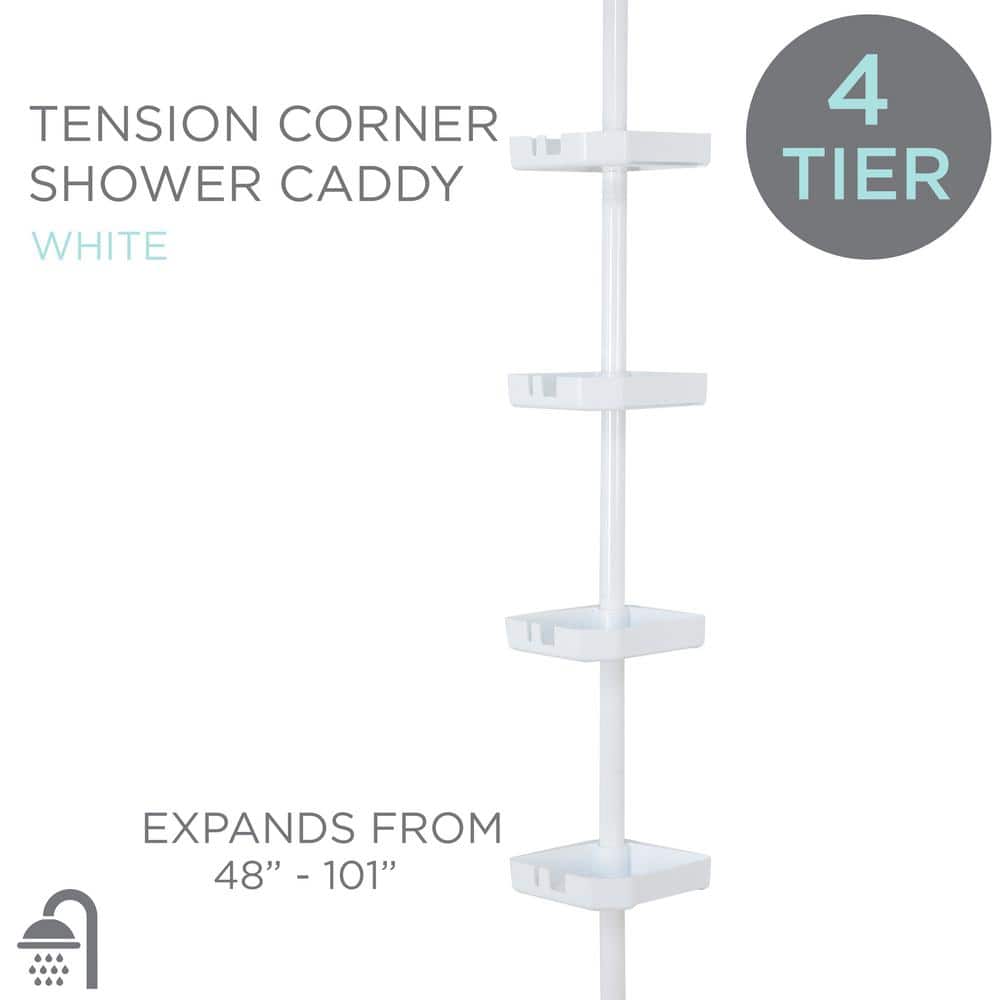 White Metal 4-Tier Tension Mount Shower Organizer Caddy