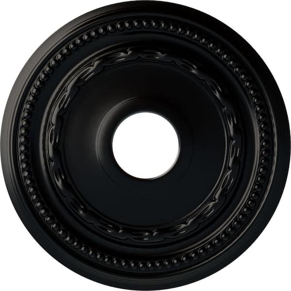 Ekena Millwork 1" x 15-3/8" x 15-3/8" Polyurethane Federal Ceiling Medallion, Hand-Painted Jet Black