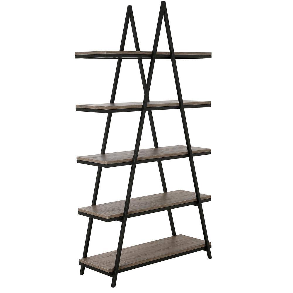 Conry 68'' Tall A-Frame Ladder Bookcase in Blackened Bronze/Antiqued Gray Oak