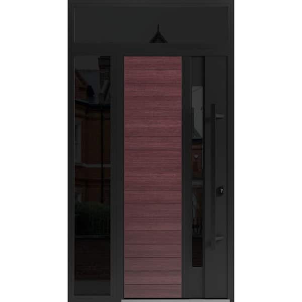 VDOMDOORS 0162 50 in. x 96 in. Left-hand/Inswing 2 Sidelight Tinted Glass Red Oak Steel Prehung Front Door with Hardware