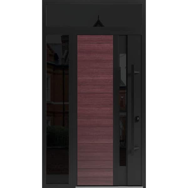 VDOMDOORS 0162 52 in. x 96 in. Left-hand/Inswing 2 Sidelight Tinted Glass Red Oak Steel Prehung Front Door with Hardware