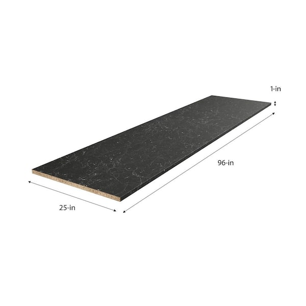 8ft. L x 25 in. D Straight Laminate Countertop in Matte Black Marble with Double Radius Edge