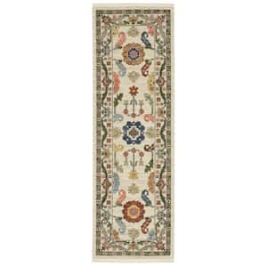 Lavista Ivory/Multi-Colored 2 ft. x 6 ft. Persian Oriental Wool/Nylon Blend Indoor Runner Area Rug