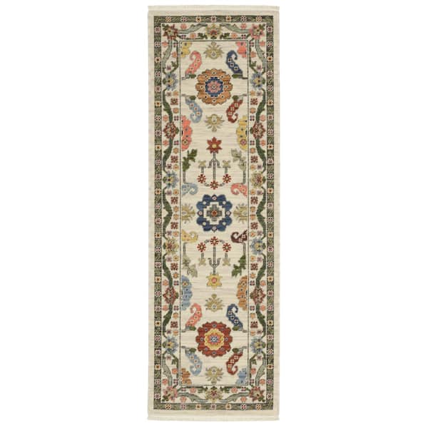 AVERLEY HOME Lavista Ivory/Multi-Colored 2 ft. x 6 ft. Persian Oriental Wool/Nylon Blend Indoor Runner Area Rug