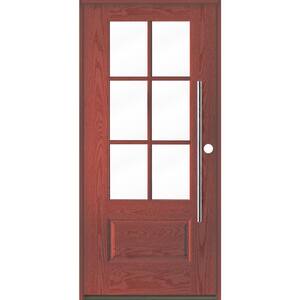 Farmhouse Faux Pivot 36 in. x 80 in. 6-Lite Left-Hand/Inswing Clear Glass Redwood Stain Fiberglass Prehung Front Door
