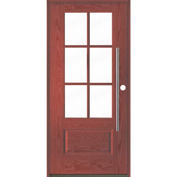 Krosswood Doors Farmhouse Faux Pivot 36 in. x 80 in. 6-Lite Left-Hand/Inswing Clear Glass Redwood Stain Fiberglass Prehung Front Door