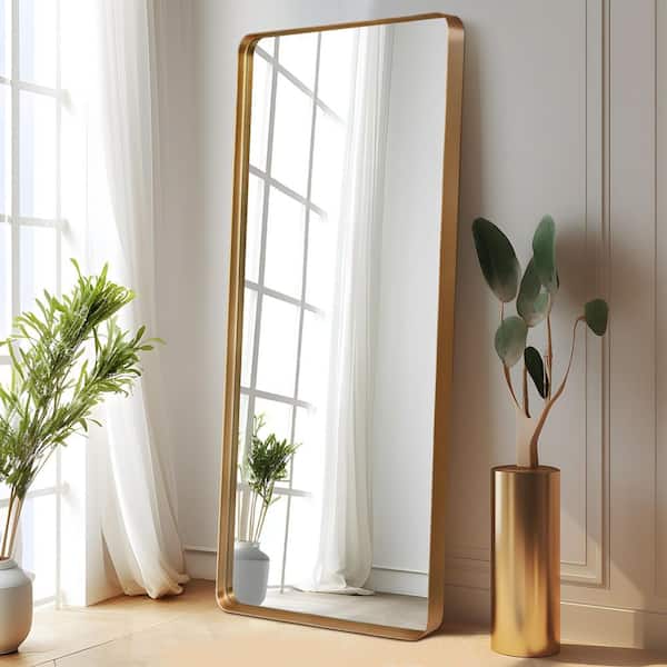 Gold 31 in. W x 70 in. H Rounded Rectangle Aluminum Alloy Full Length Mirror (No Bracket)