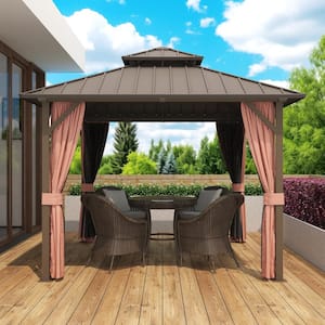 10 ft. x 10 ft. Aluminum Hardtop Gazebo with Double Galvanized Steel Roof, Netting and Curtains for Patio and Backyard