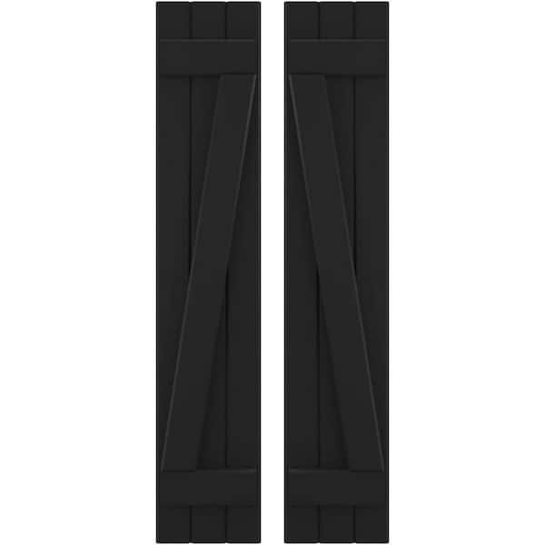 10-1/2 in. W x 50 in. H Americraft 3-Board Exterior Real Wood Joined Board and Batten Shutters with Z-Bar in Black