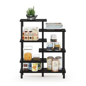 39.45 in. Espresso/Black Plastic 6-shelf Etagere Bookcase with Open Back