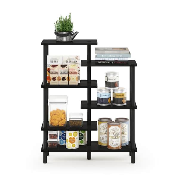 Furinno 39.45 in. Espresso/Black Plastic 6-shelf Etagere Bookcase with Open Back