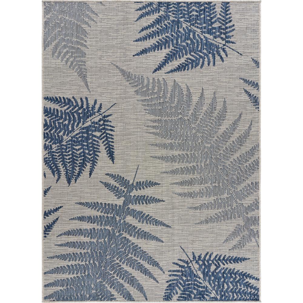 Botanical Navy Blue/Gray 7 ft. 10 in. x 9 ft. 10 in. Botanical Fallen Fern 