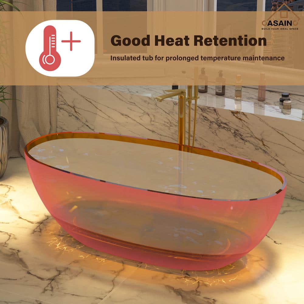 67'' Coffee Transparent Resin Freestanding Soaking Bathtub