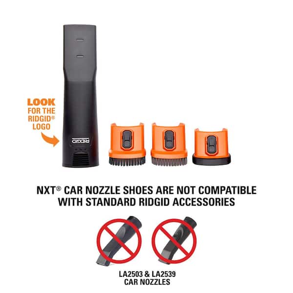 RIDGID - 2-1/2 in. NXT Max Car Nozzle Shoe Kit Attachments with Hard, Soft and Rubber Bristles for RIDGID NXT Wet Dry Vacs