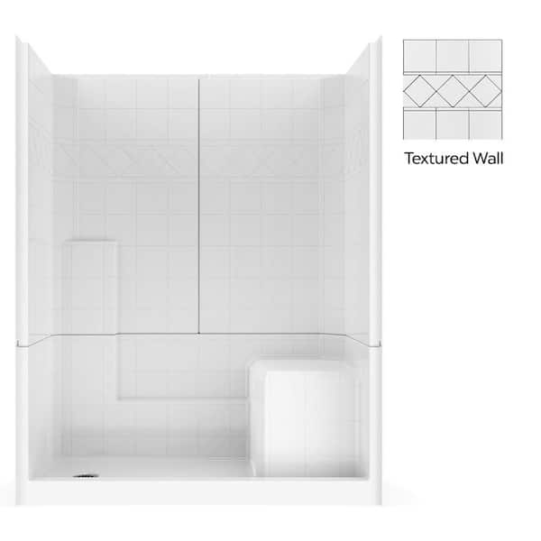 Basic 60 in. x 33 in. x 77 in. Low Threshold 3-Piece Shower Kit in White with Right Seat and Left Drain