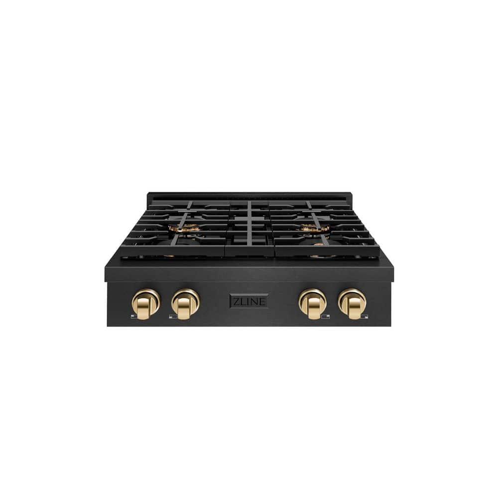 Autograph 30 in. Paramount Gas Rangetop with 4 Burner DuoProâ„¢ Cooktop in Black Satin and Polished Gold Accents