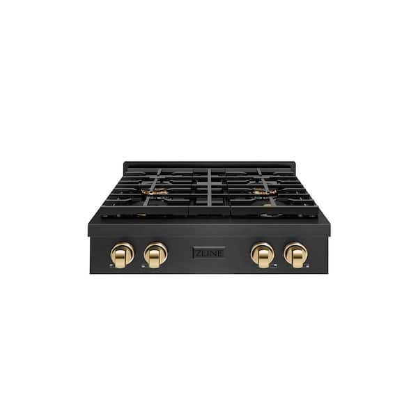 Autograph 30 in. Paramount Gas Rangetop with 4 Burner DuoPro™ Cooktop in Black Satin and Polished Gold Accents