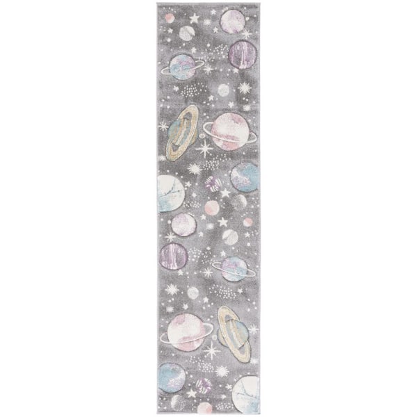 Carousel Kids 2 ft. x 6 ft. Gray/Lavender Galaxy Runner Rug
