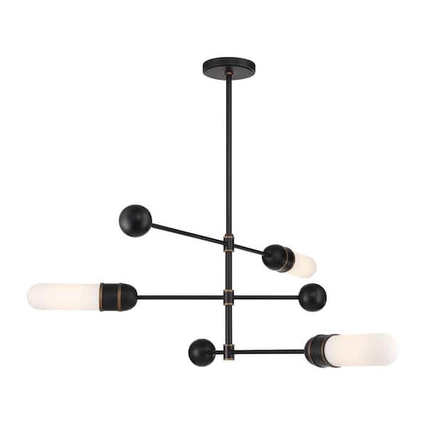00633779098697, Brian Patrick Flynn Capsule 3 Light Chandelier LED Matte Black Plus Textured Gold