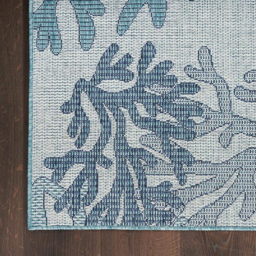 Nautical Coral Blue Synthetic Rectangular Area Rug 8' x 10'