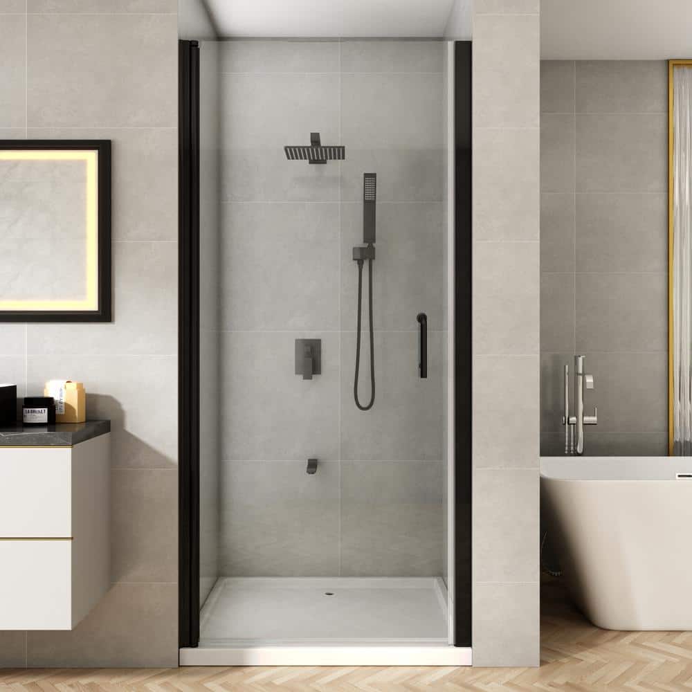 30 to 31-1/4 in. W x 72 in. H Pivot Swing Frameless Shower Door in Black with Clear Glass price history on PriceWatchPro
