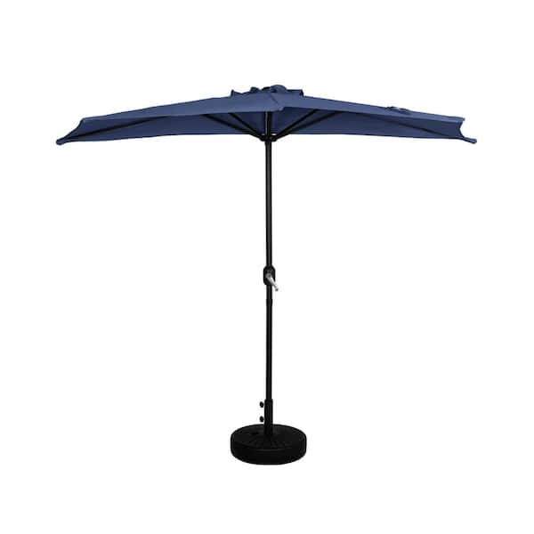 WESTIN OUTDOOR Fiji 9 ft. Market Half Patio Umbrella with Black Round Base in Navy Blue
