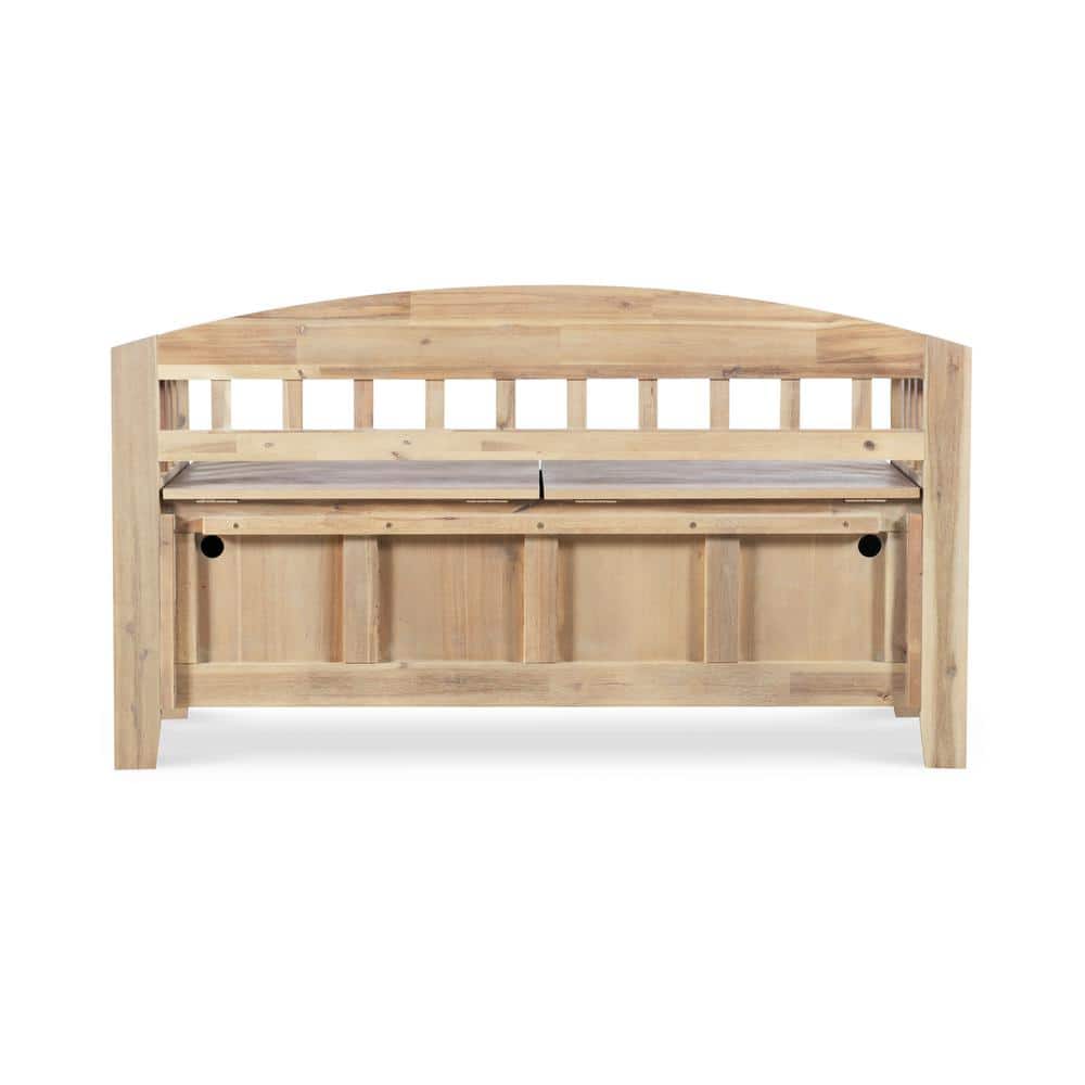 Rustic Iris 52" Natural Wash Wood Storage Bench with Split Seat