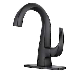 Single Handle High Arc Single Hole Bathroom Faucet with Deckplate Included and Drain Kit included in Matte Black