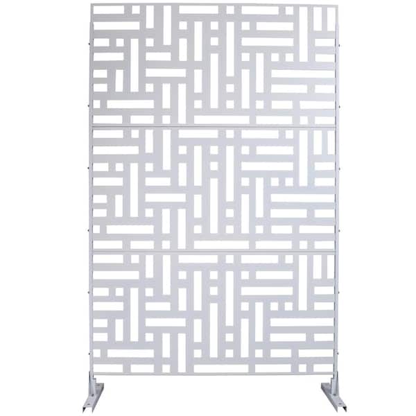 Tidoin 6.3 ft. x 4 ft. White Steel Freestanding Flat Flat Top Decorative Privacy Screen Metal Fence Panel