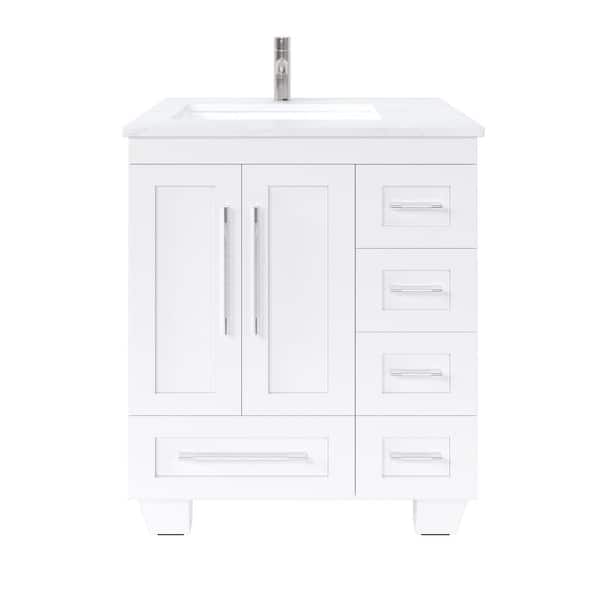 Loon 28 in. Single Sink White Bath Vanity with White Carrara Quartz Top (Assembled)
