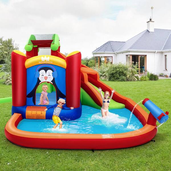 Costway Multi Color Inflatable Slide Bouncer and Water Park with Splash Pool Water Cannon and Blower GHMHSKU00597 The Home Depot
