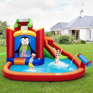 Multi-Color Inflatable Slide Bouncer and Water Park with Splash Pool Water Cannon and Blower