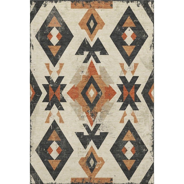 Mayfield Premium Machine Washable Abstract AMF1882 Ivory 9 ft. x 12 ft. Area Rug