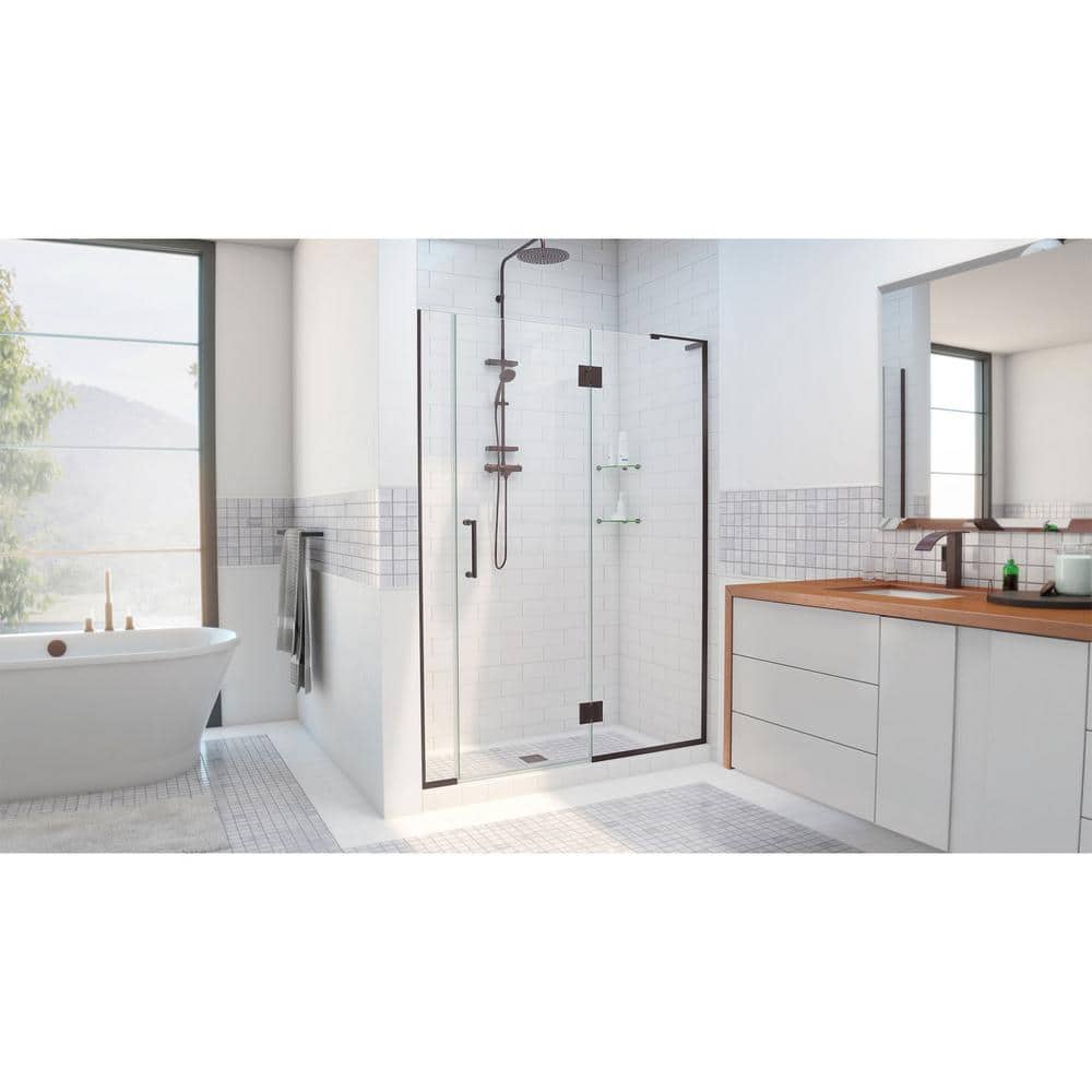 Unidoor-X 60" Frameless Shower Door with Clear Glass and Black Hardware
