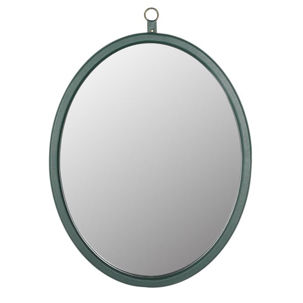 HBEZON 23.6 in. W x 29.9 in. H Small Oval PU Covered MDF Framed Wall Bathroom Vanity Mirror in Green