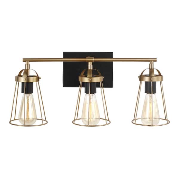 Generation Lighting Dames 21.75 in. 3-Light Satin Brass Modern Industrial Wall Bathroom Vanity Light with Wire Cage Shades