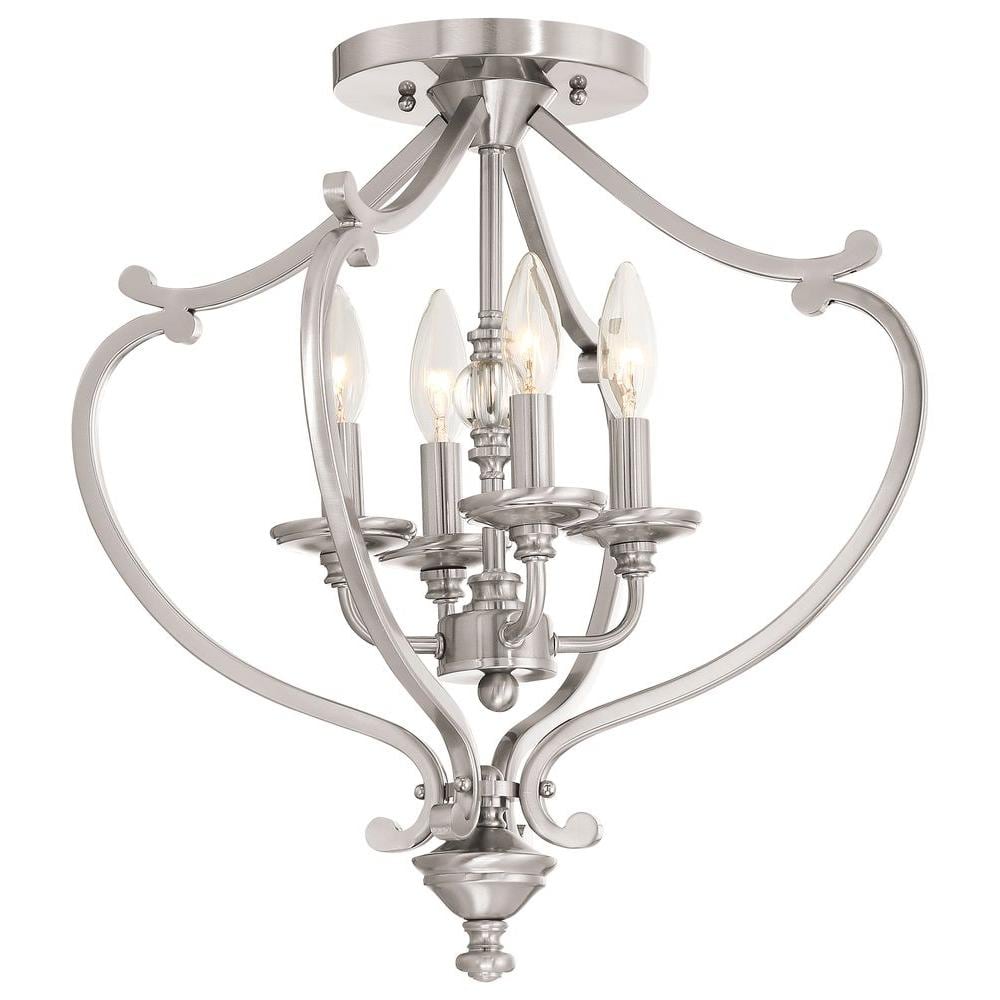 Savannah Row 4-Light Brushed Nickel Semi-Flush Mount with Clear Glass