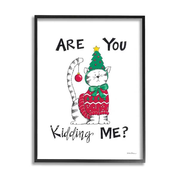 Stupell Industries Cat in Christmas Costume by Deb Strain 1-Piece Framed Graphic Print Animal Poster Art Print 14 in. x 11 in.