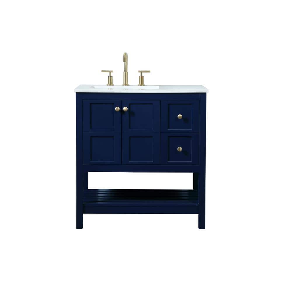Timeless Home 32 in. W Single Bath Vanity in Blue with Engineered Stone Van