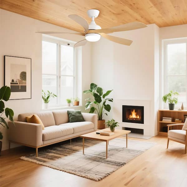 Sleek Oak 52 in. Ceiling Fan - 5 Precision ABS Blades with Soft LED Light and Whisper-Quiet 6-Speed Remote Control