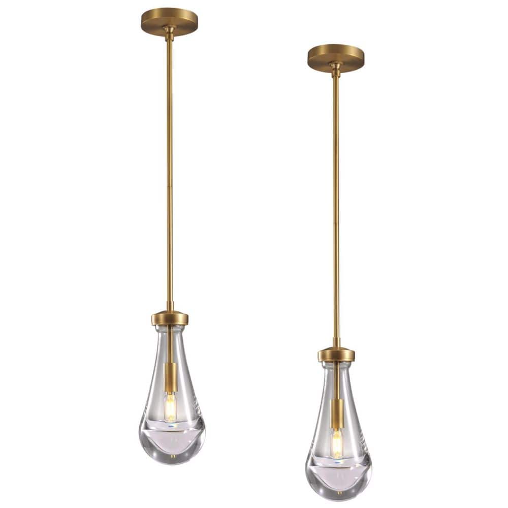 49 in. H 1 Light Dimmable Raindrop Brass Kitchen Island Pendant Light, Teardrop Glass Pendant Light Living Room(2-Piece) price history on PriceWatchPro