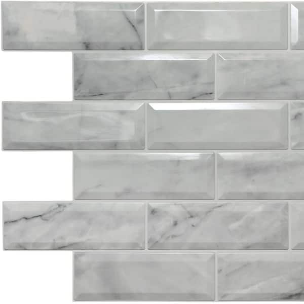 Dundee Deco 3D Falkirk Retro II 39 in. x 24 in. Off-White Faux Marble Bricks PVC Wall Panel (10-Pack)