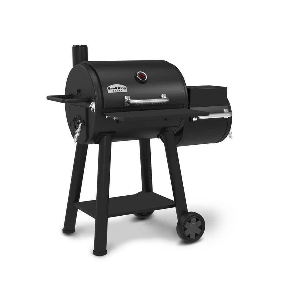 Broil King Regal Charcoal Offset 400 Charcoal Grill and Offset Smoker in Black