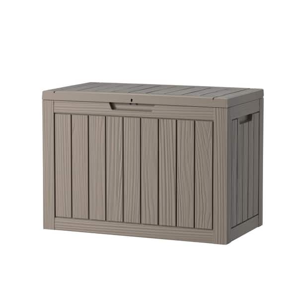45 Gal. Brown Resin Outdoor Waterproof Storage Housing Deck Box with Lockable Lid and Side Handles for Patio Furniture