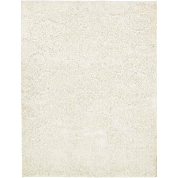 Unique Loom Floral Shag Carved Ivory 9' 0 x 12' 0 Area Rug