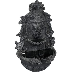30 in. Stoic Courage Lion Head Solar Wall Fountain - Battery Backup